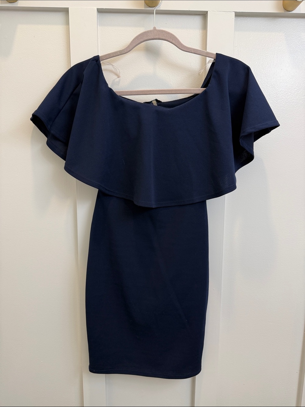 Soprano Navy Off-Shoulder Ruffle Mini Dress